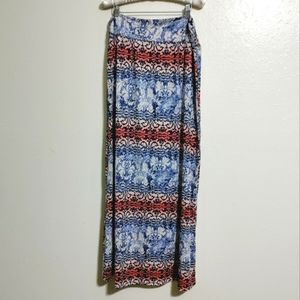 Maxi Skirt with Blue White and Coral/Pink Scrolled Print Size XL